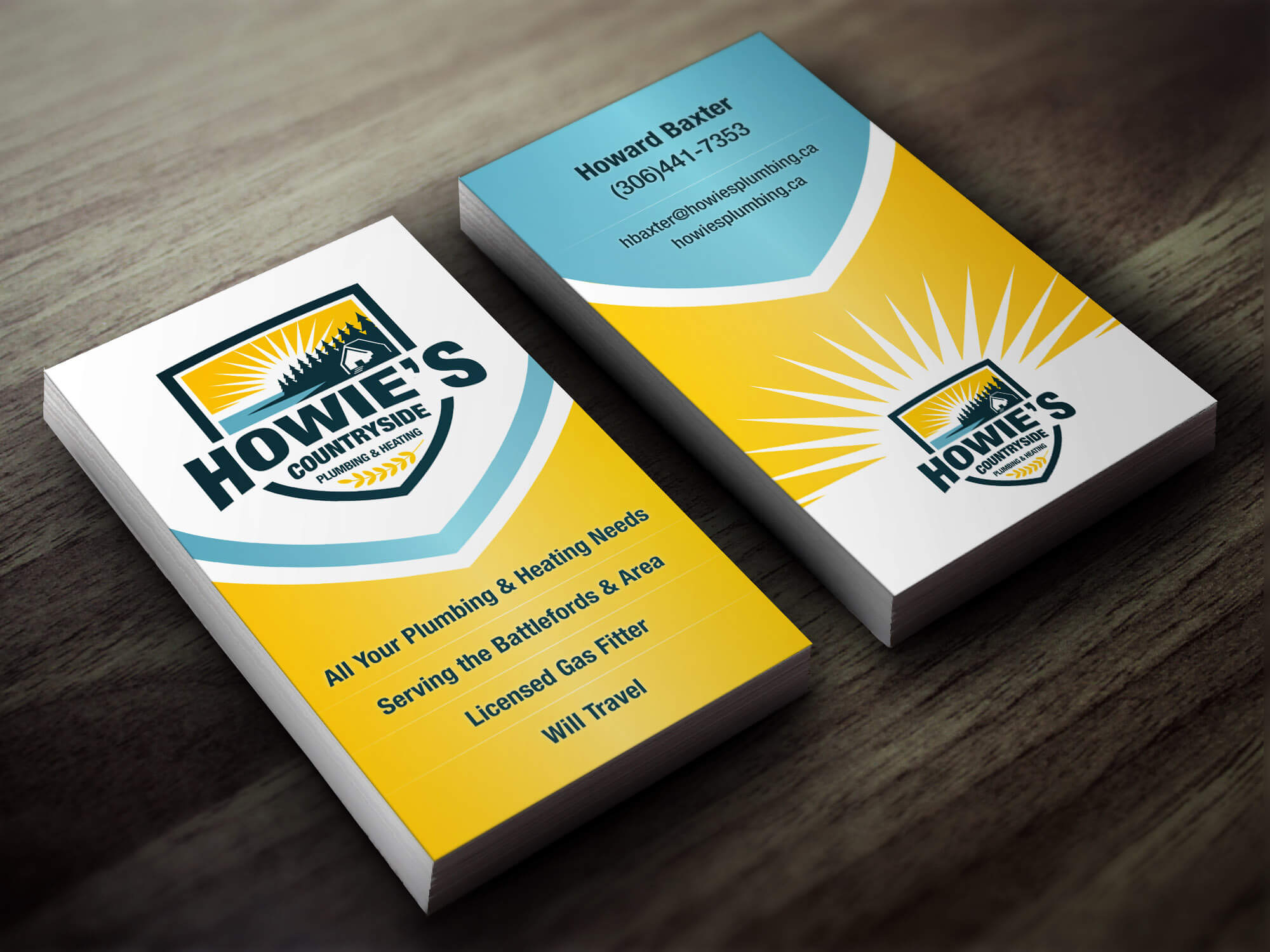 A vertical business card design for Howie's
