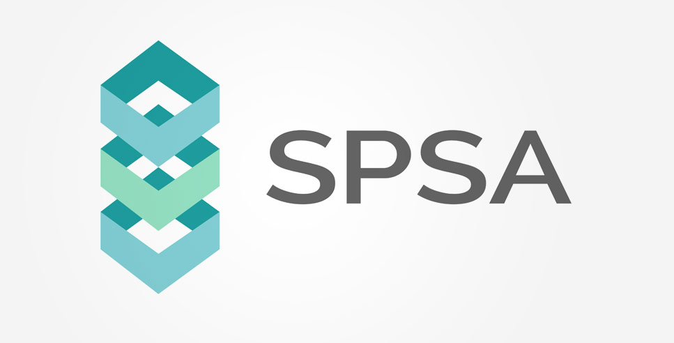 Abstract logo with three vertical boxes beside the SPSA acronym