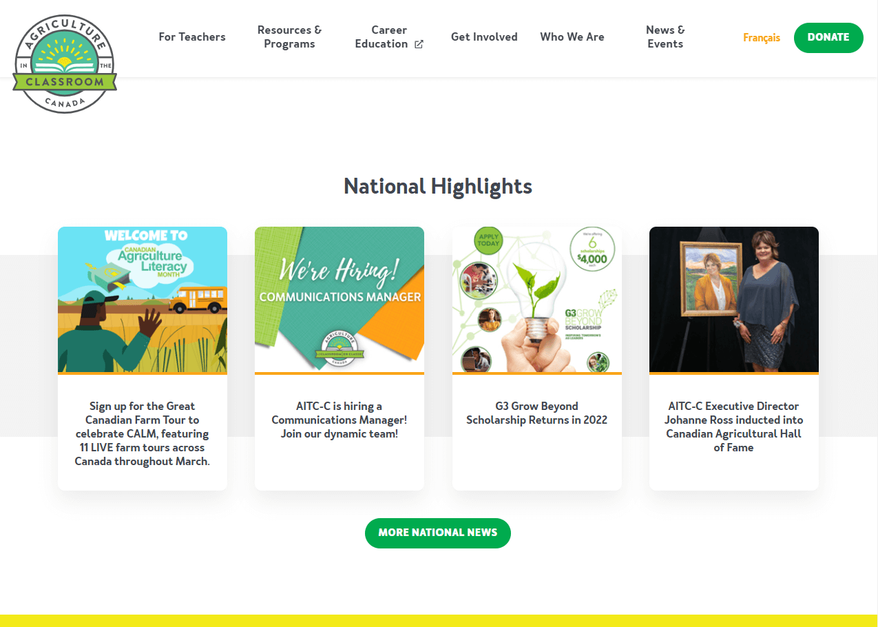 Web design for AITC's National Highlight page