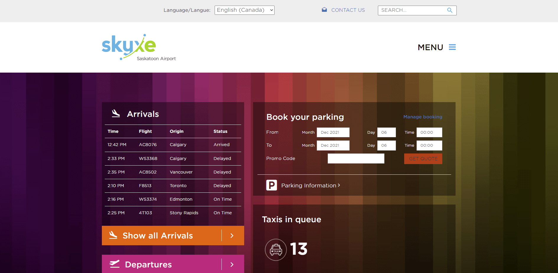 Custom web application for SKYXE airport arrivals and departures