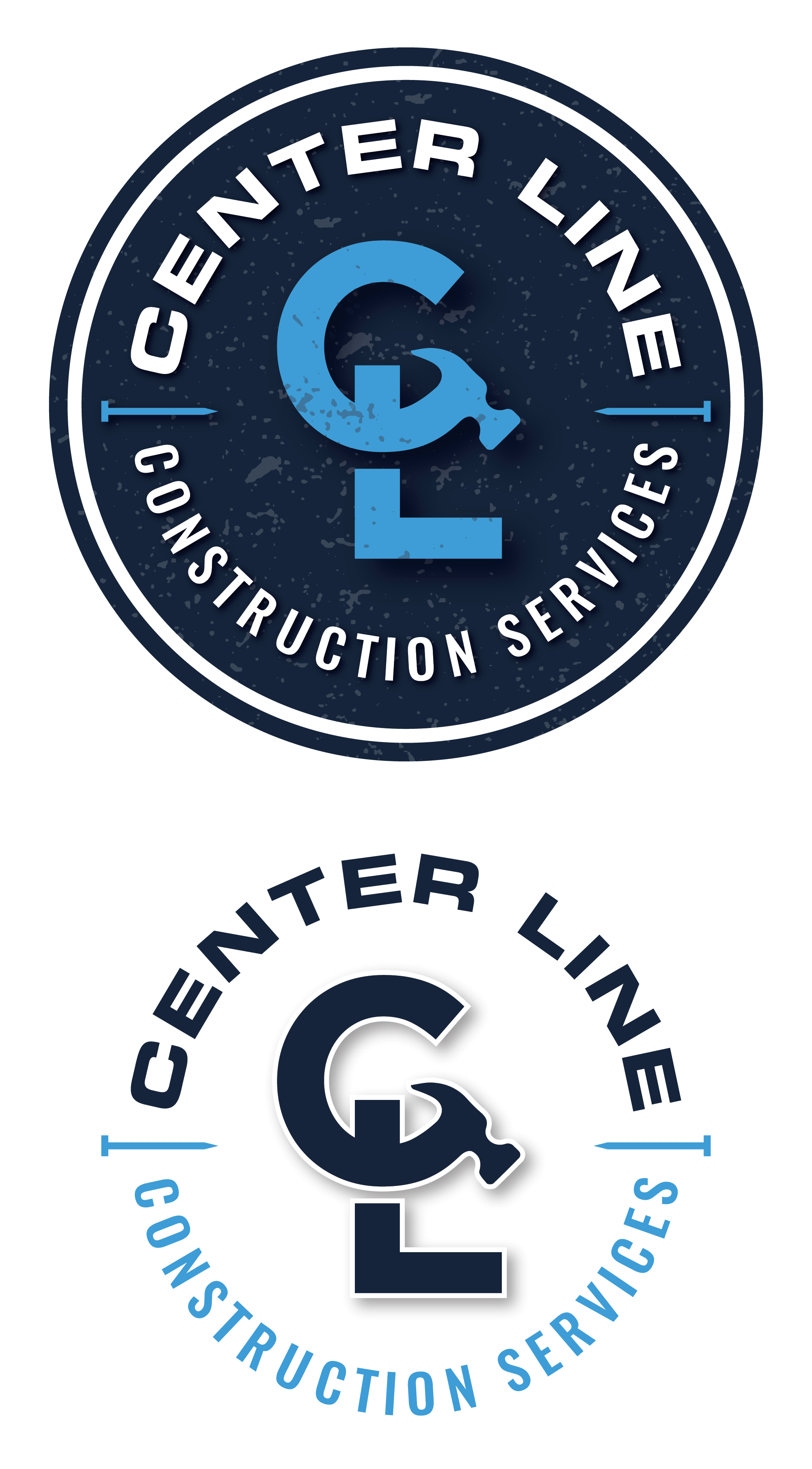 Badge style construction logo designed for Center Line Construction Services