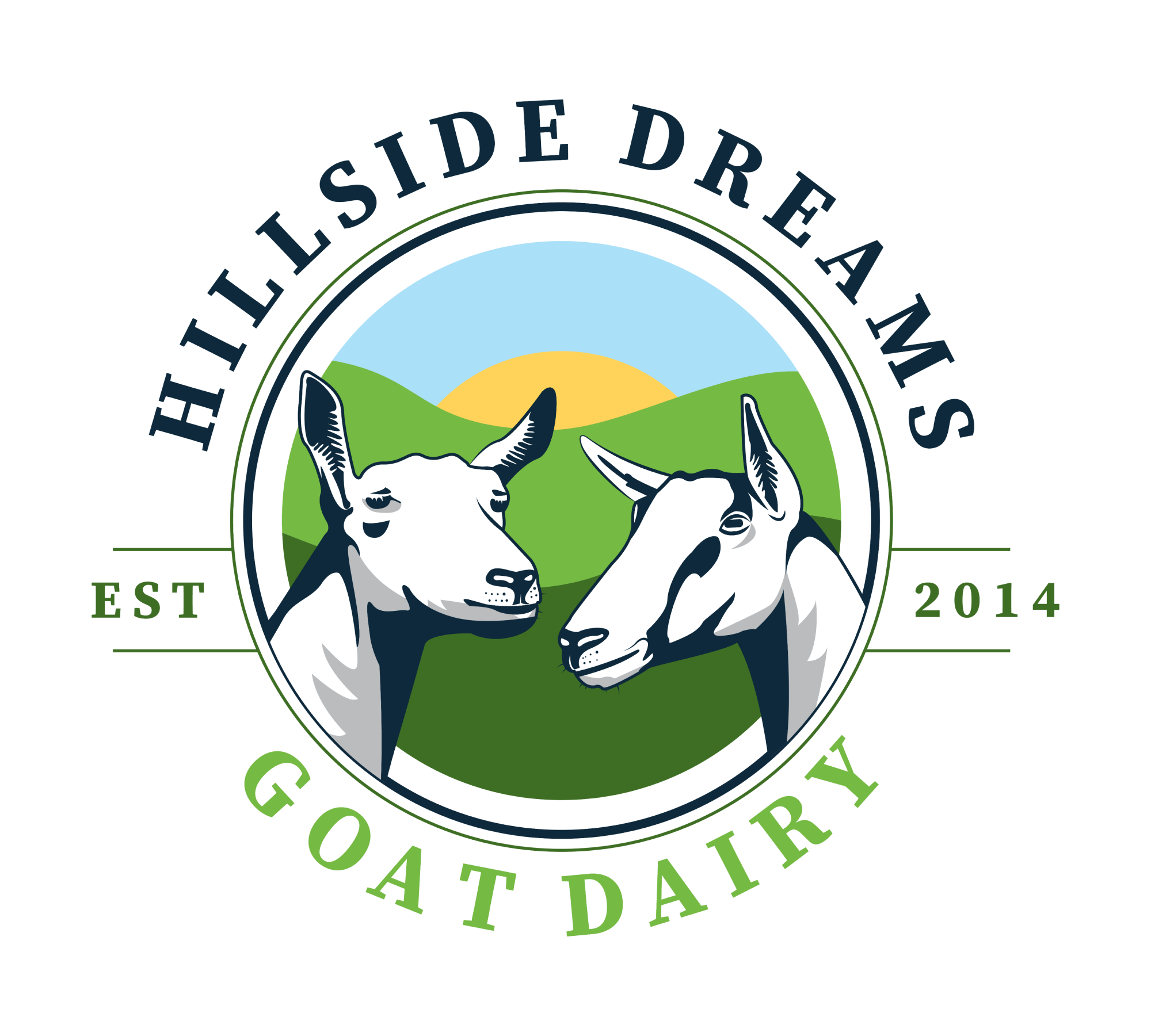 Vintage style farm logo that features two goats