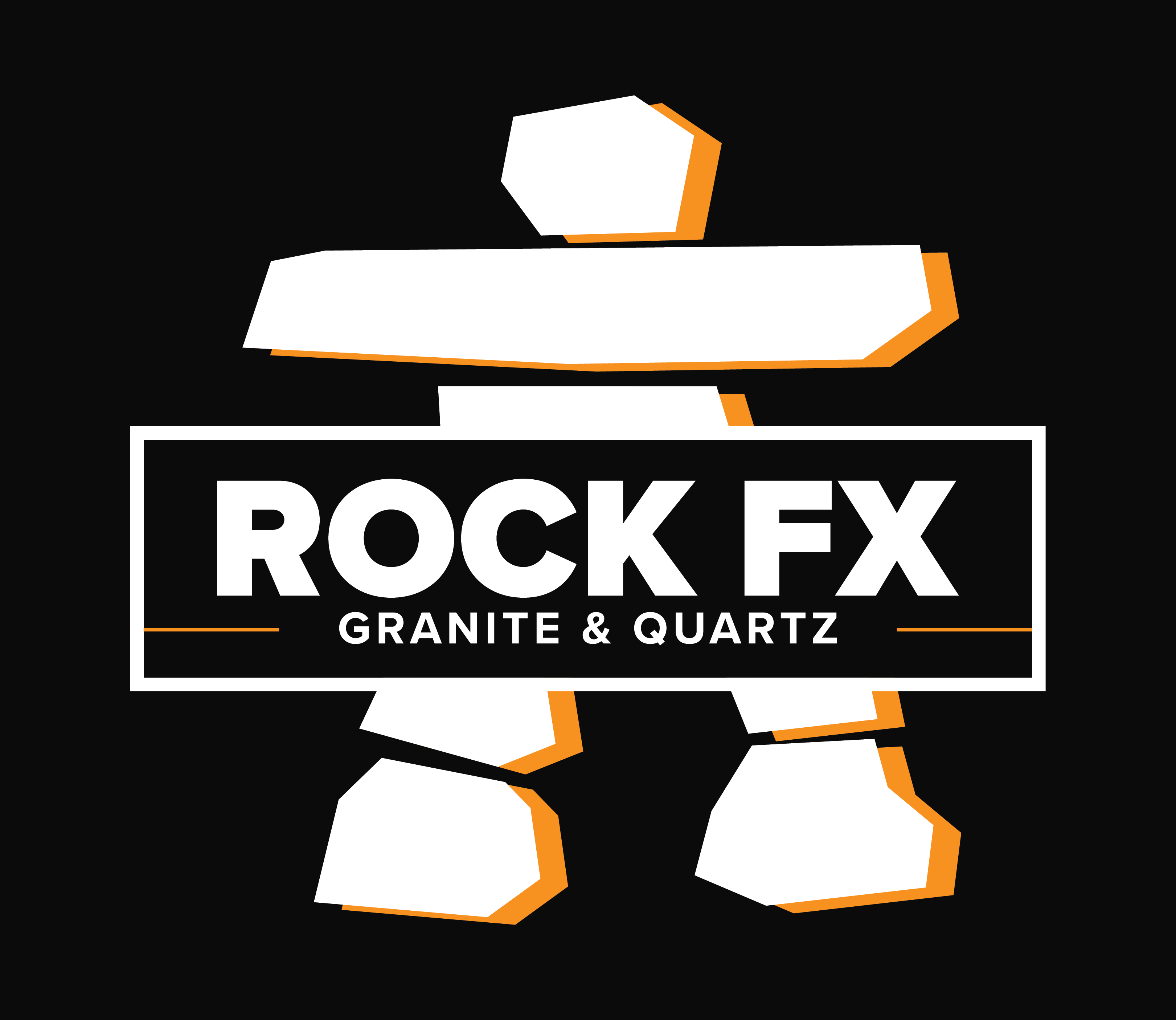 Full colour Rock FX logo on black background