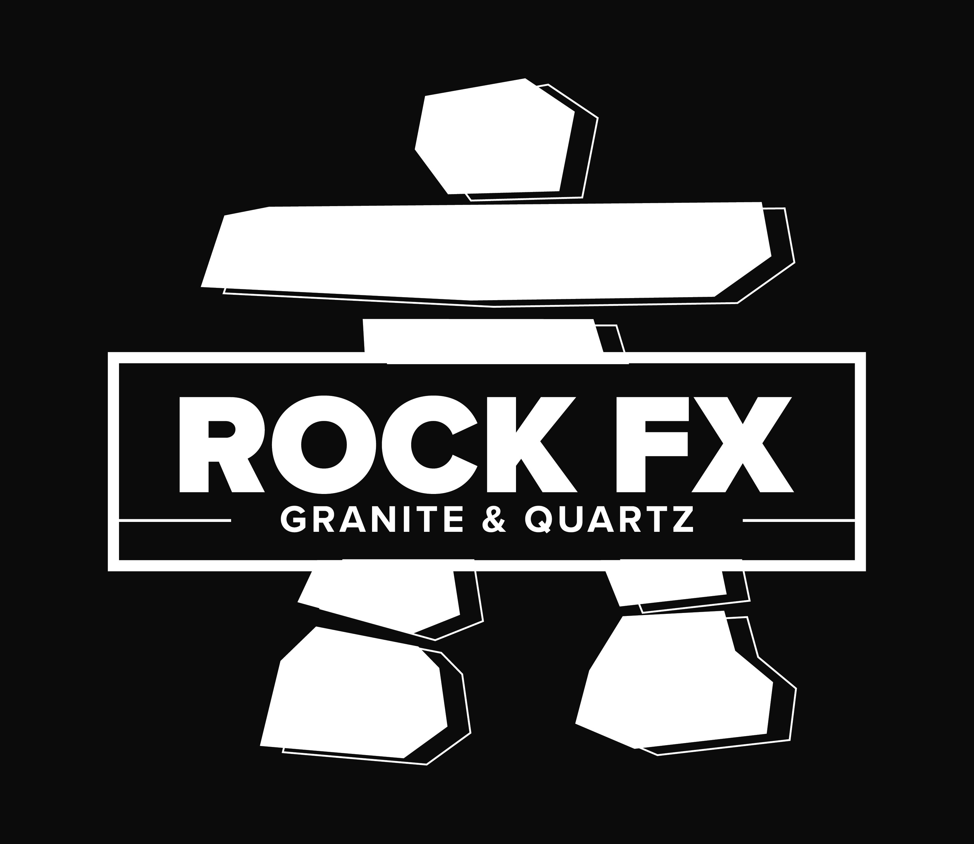 The Rock FX business logo in black and white