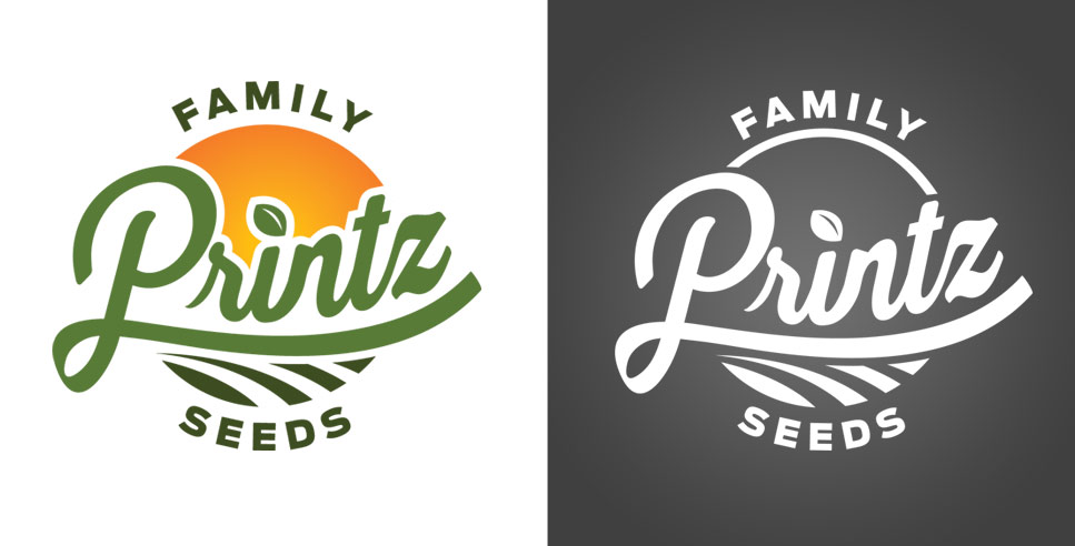 Agriculture logo for Printz Family Seeds and with two colour variations