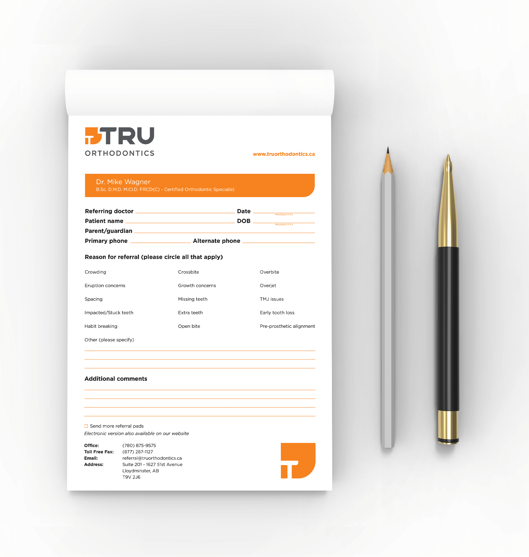 Referral form print mockup for Tru Ortho