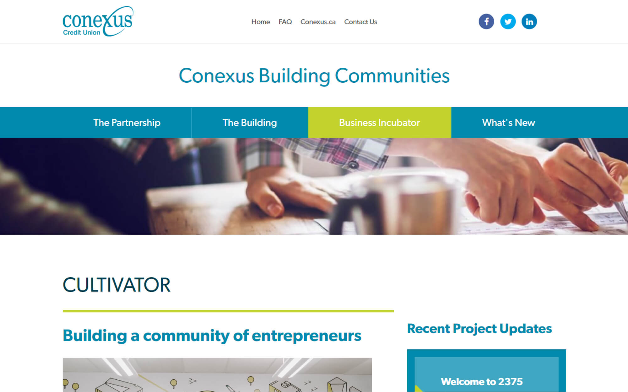 Custom web design for the Conexus Building Communities project