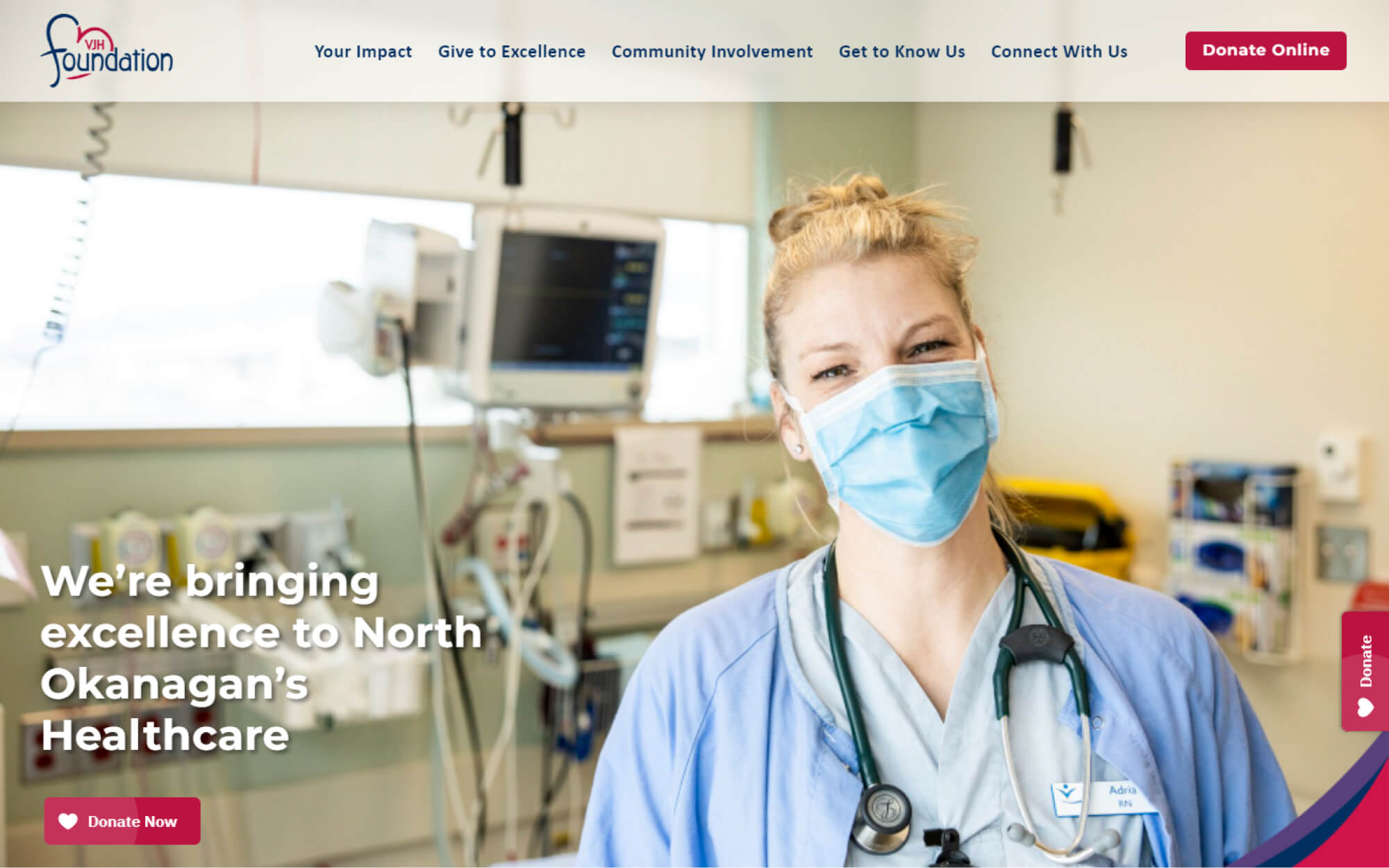 Homepage of the Vernon Jubilee Hospital Foundations custom squarespace website