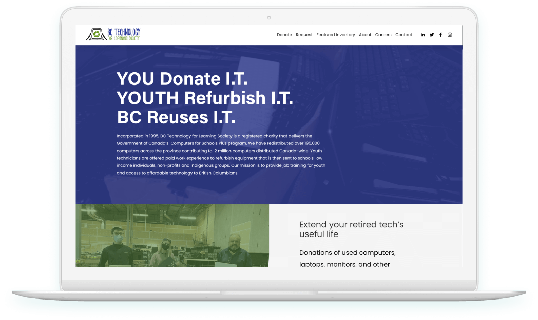 BC Technology (non-profit) website on desktop