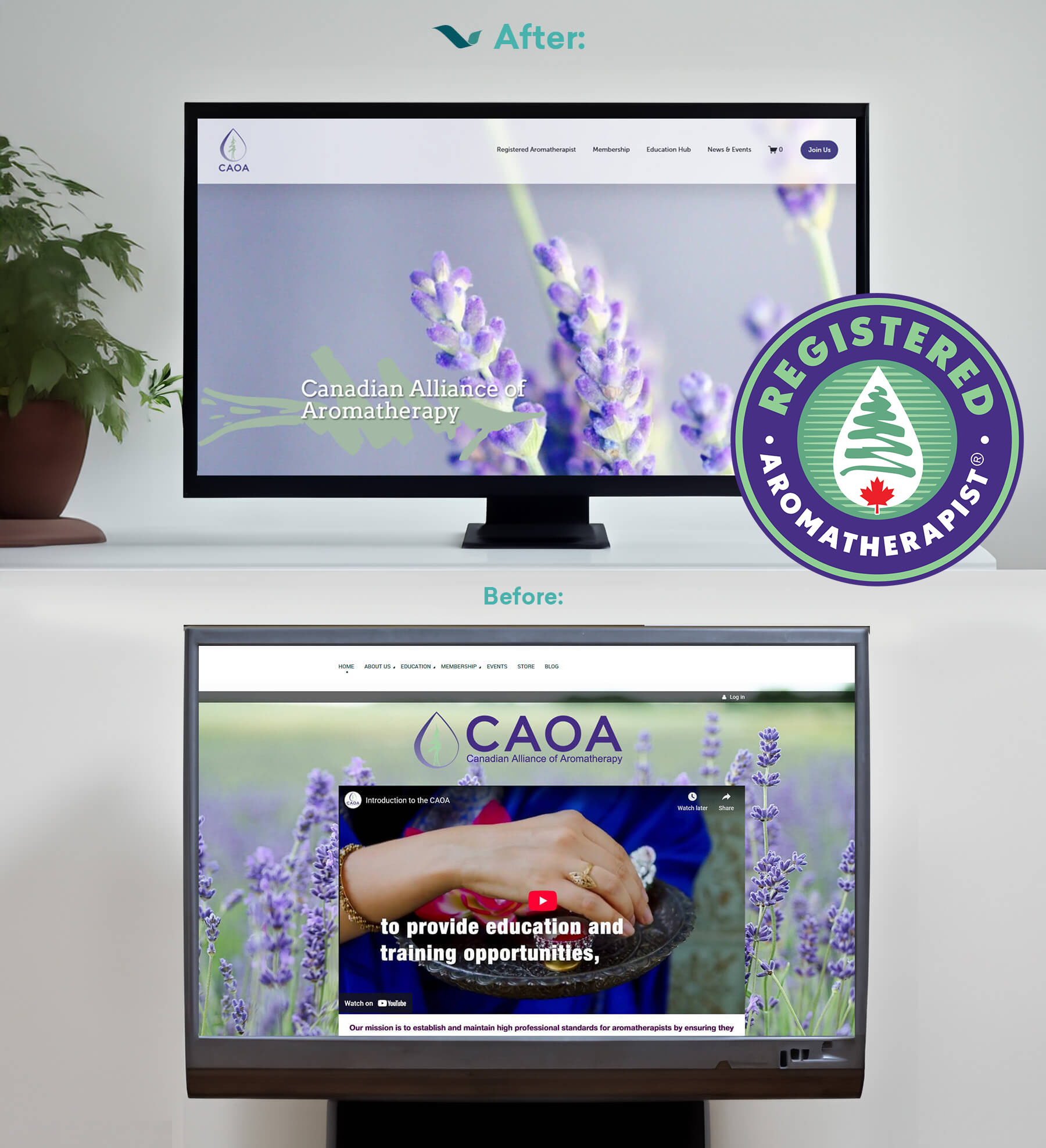 Before and after images of the CAOA website