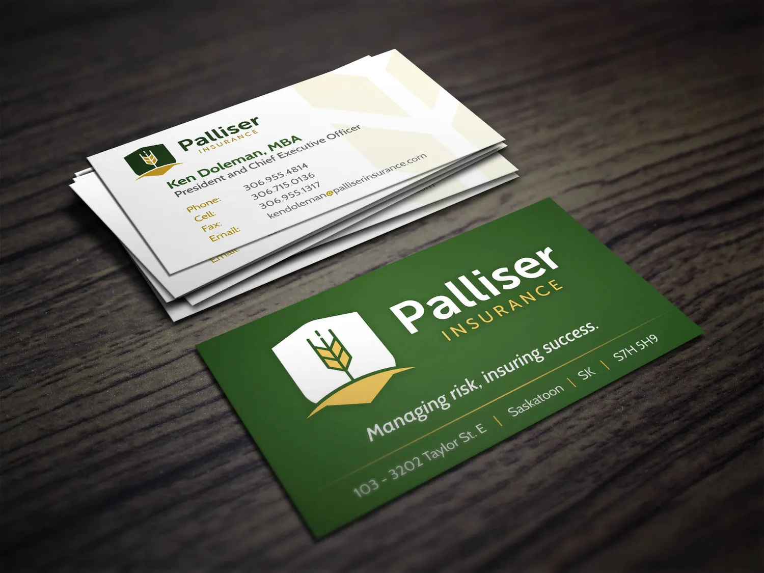 A business card designed for Palliser Insurance