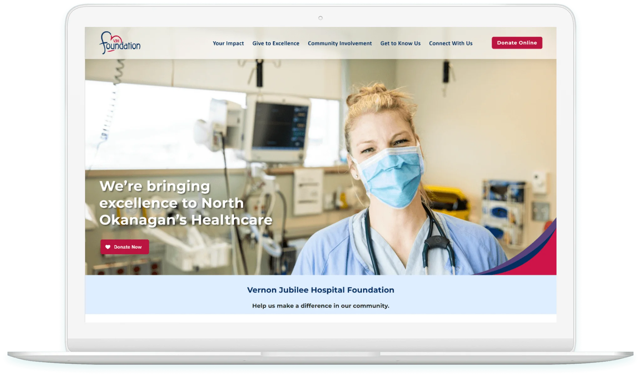 VJHF website redesign displayed on a laptop
