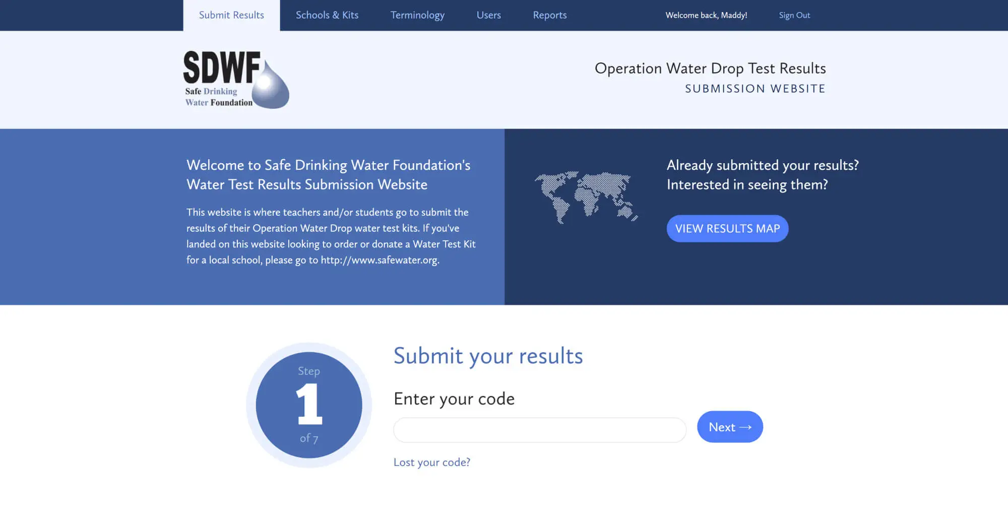 Safe Water Submission Step 1 Page