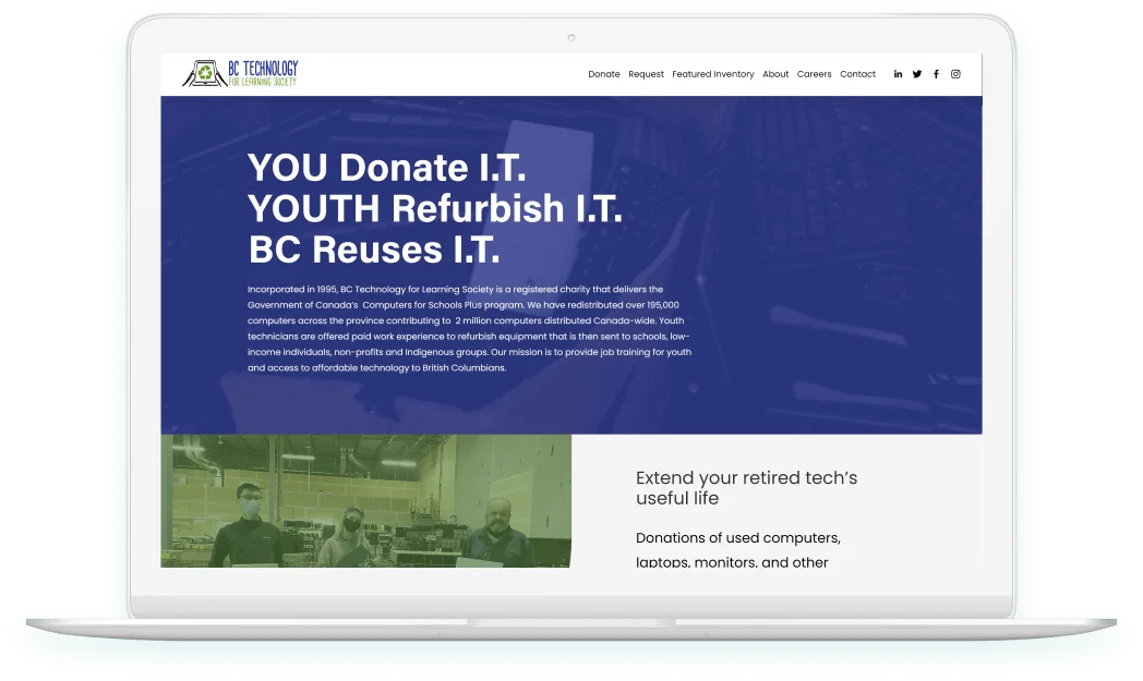 BC Technology (non-profit) website on desktop