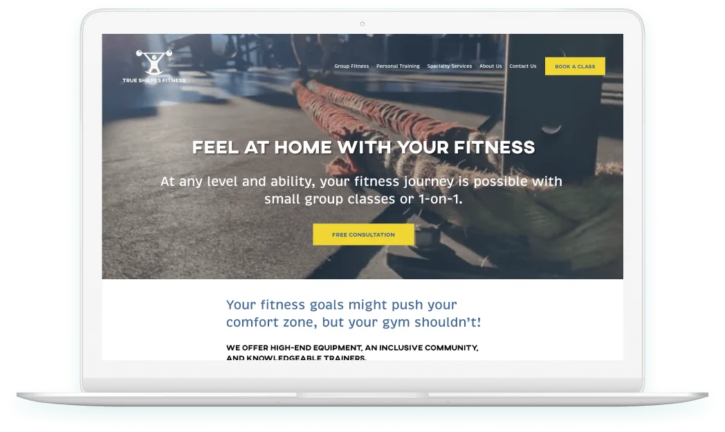 True Shapes Fitness - custom website displayed on laptop